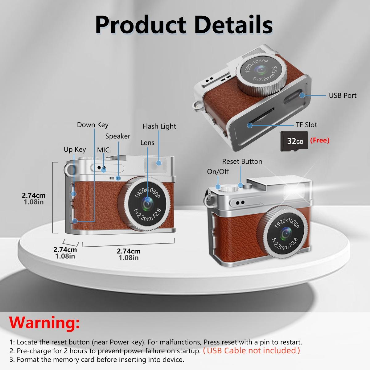 Mini Camera, Portable Small Retro Digital HD High Pixel Thumb Camera, Creative Camera for Taking Photos & Videos
