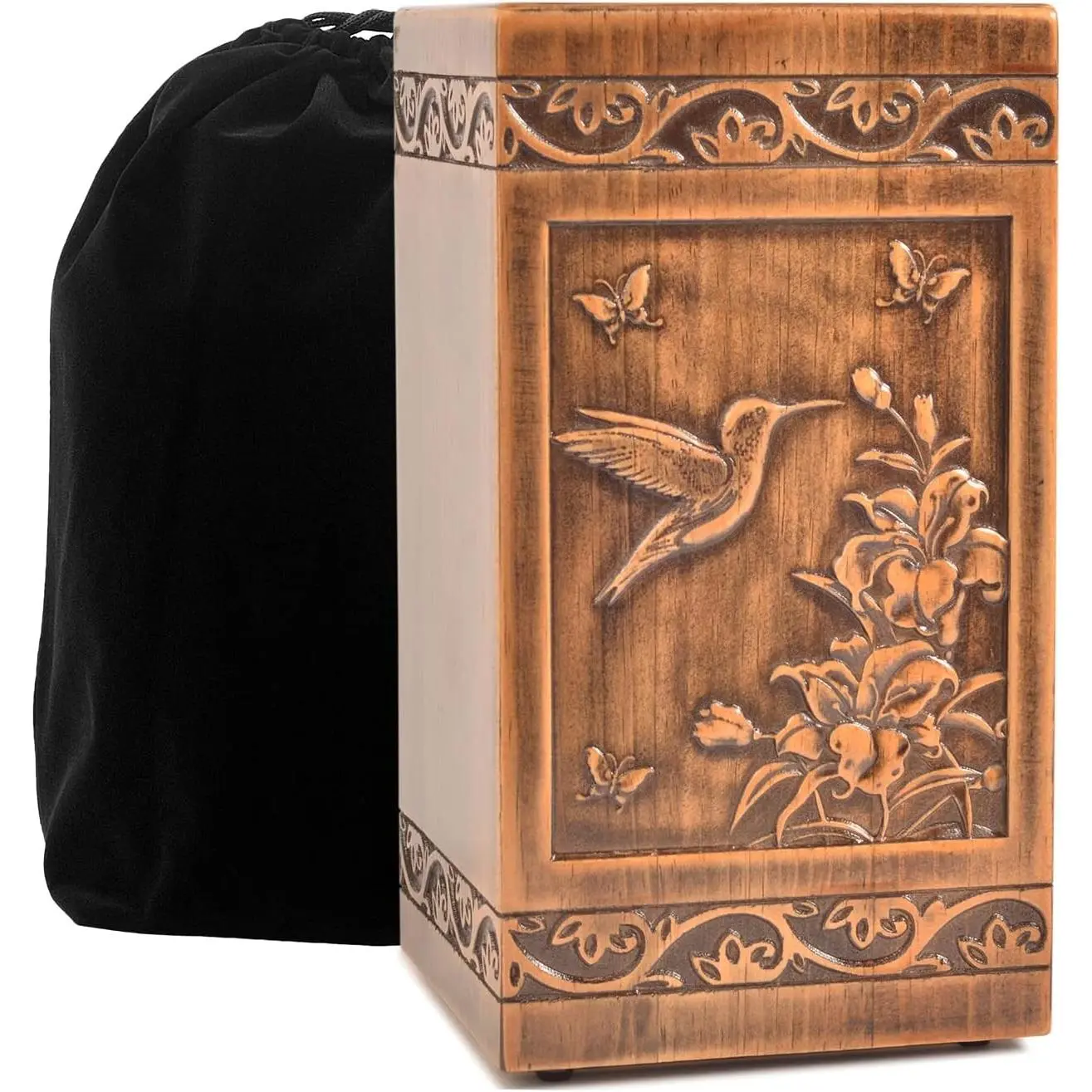 Handmade Wooden Engraved Urn for Human Ashes 250lbs Adult Male Female Satin Bag Hummingbird Cremation urns Box