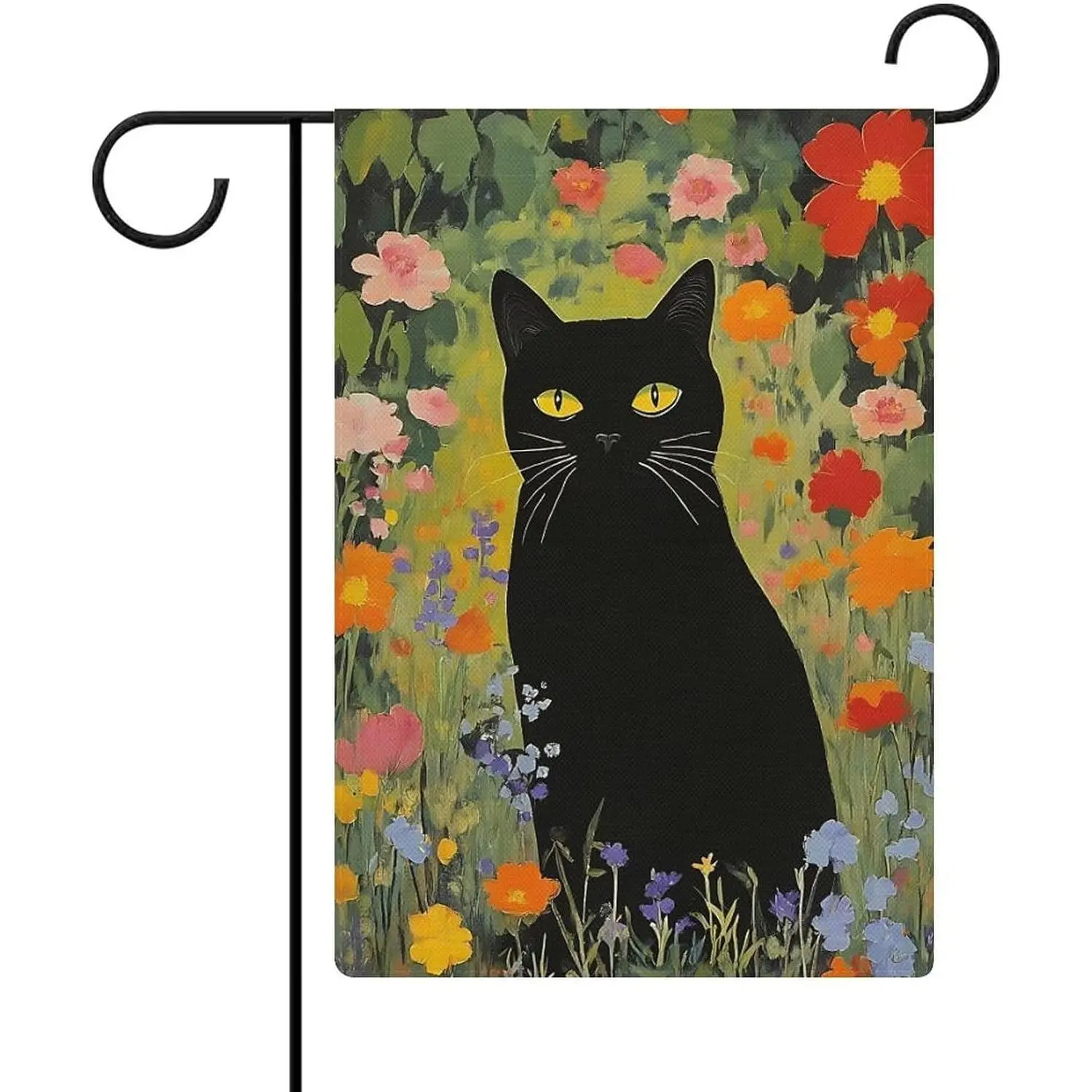 Black Cat Welcome Spring Garden Flag Double Sided Outdoor Decorations Small Yard Flag 12x18 Inch