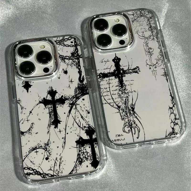 Cool Dark Gothic Cross Mark Phone Case for iPhone 17 16 15 14 13 12 11 Pro Max  Air Plus Transparent Soft Cover