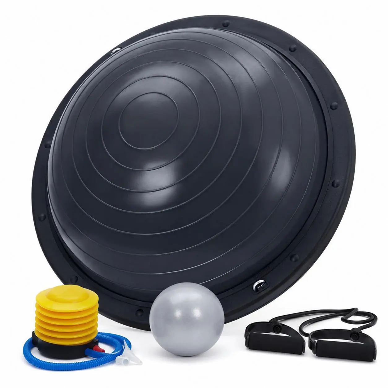 【Garvee】Balance Ball, 1600 Lbs Inflatable Half Exercise Ball Balance Trainer with Nonslip Base, Half Yoga Ball Strength Training Equipment with Resistance Bands and Foot Pump, Blue