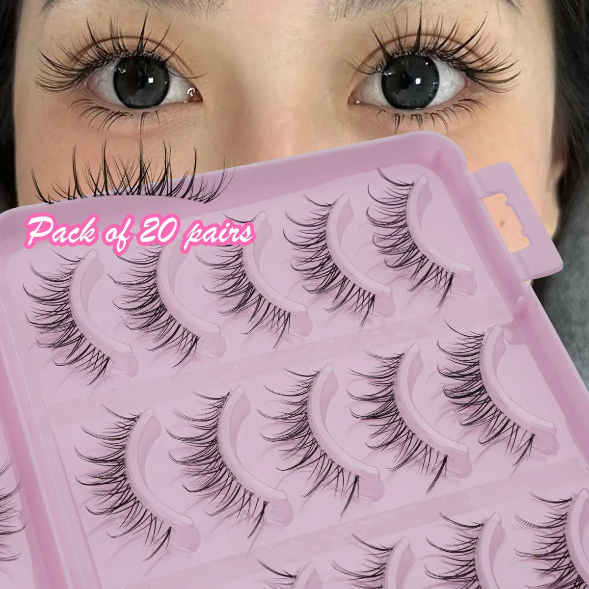 Viral 20 Pairs Flip Box Self-Adhesive Eyelashes, Clear Band, Beginner Friendly Lashes, Natural Daily Look, Invisible Eye Lash, Big Eye Effect For Students