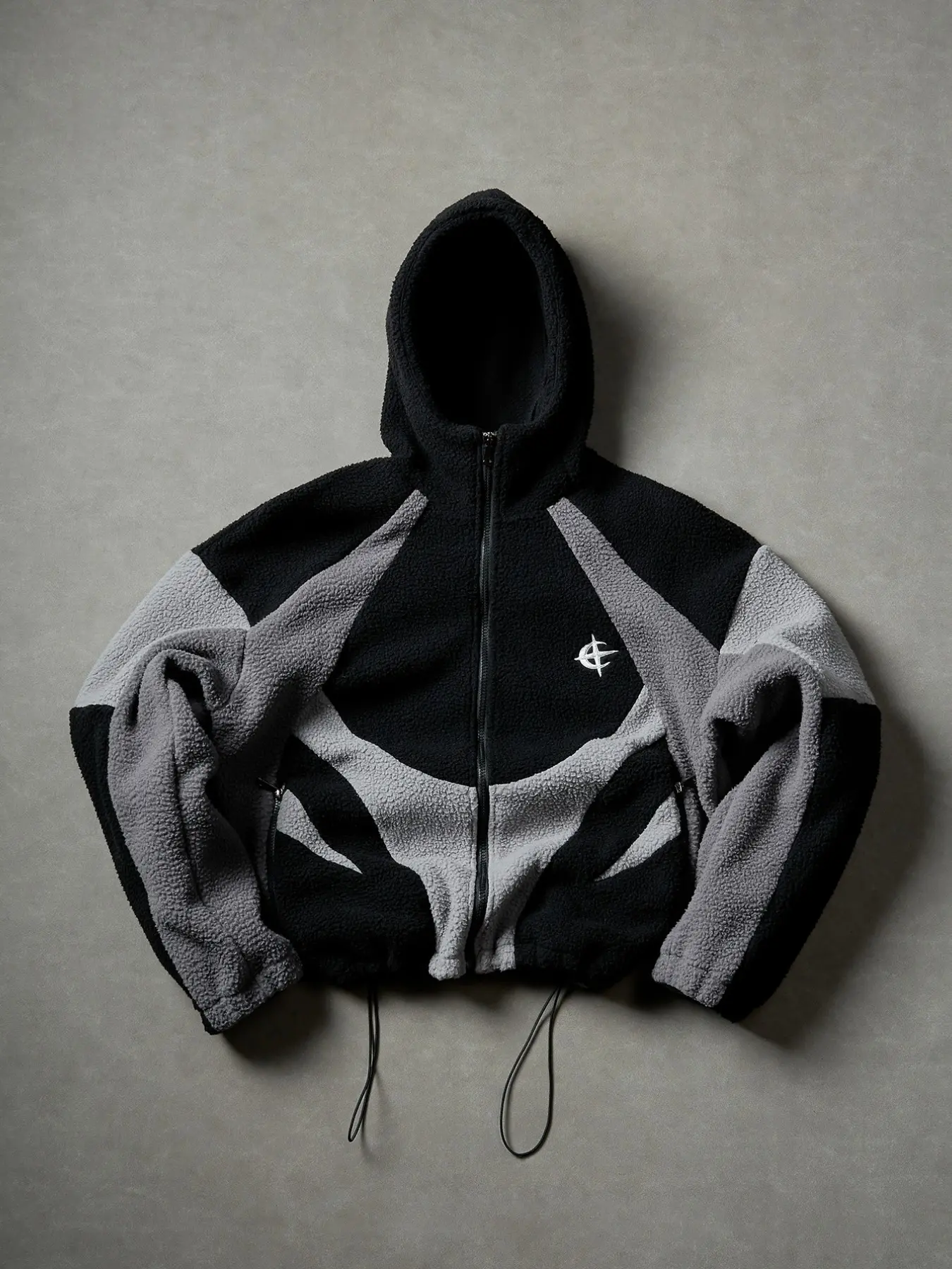 Men Geometric Color Block Sherpa Fleece Hooded Insulated Jacket, Full Zip Drawstring Hem Warm Thick Zip Pocket Loose Baggy Crop Street Fashion Outerwear Techwear Street Coat for Fall Winter US S-XXL