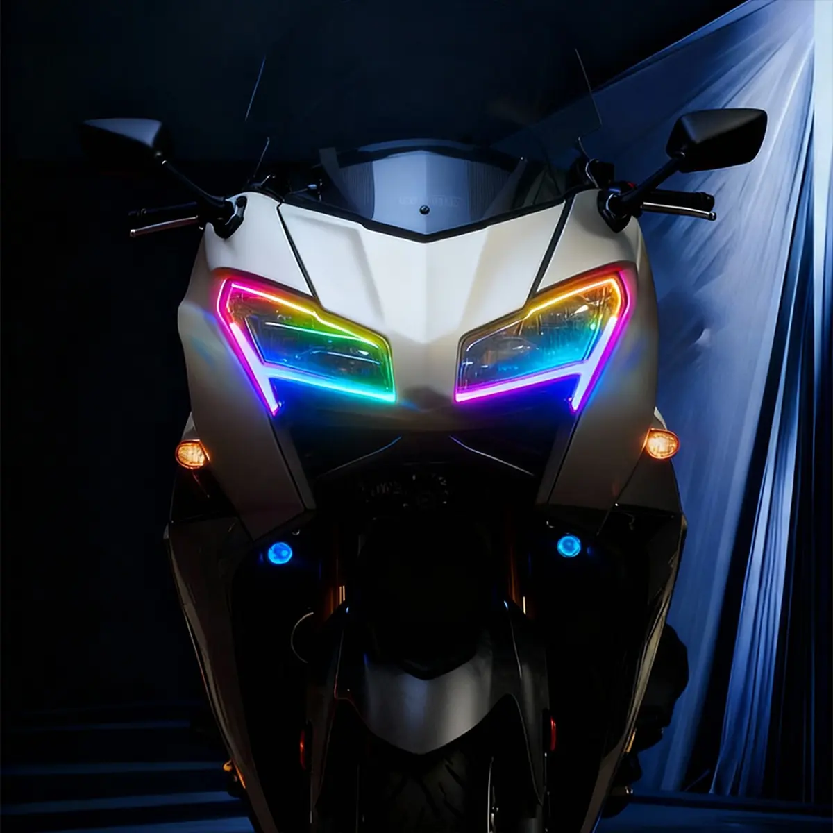 Bluetooth APP Control RGB Dynamic Flowing LED Daytime Running Light, Flexible Waterproof Multi-Color Sequential Headlight Strip, 30/45/60/75CM Universal Car Motorcycle DRL Turn Signal Ambient Light