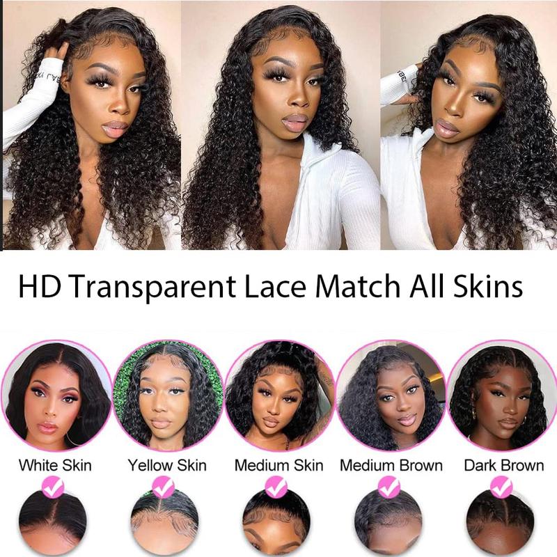 Bling Hair Curly Wigs Pre Plucked Natural Hairline Transparent Lace Wig 13x4 HD Lace Frontal Human Hair Wigs Kinky Curly 30 Inches 4x4 Lace Closure Brazilian Remy Hair Wig for Women 180%