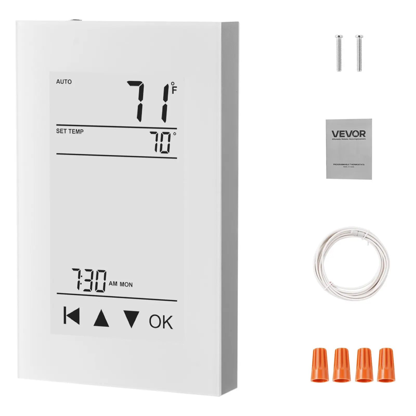【DealsForYouDays】VEVOR 7-Day Cycle Programmable Thermostat - ABS+PC, LCD Screen, Temp Control, GFCI, Sensitive Sensor, LCD Touchscreen, Energy-Efficient Gray-White Thermostat for Radiant Underfloor Heating Cable, Heat Pump (Without Wifi)