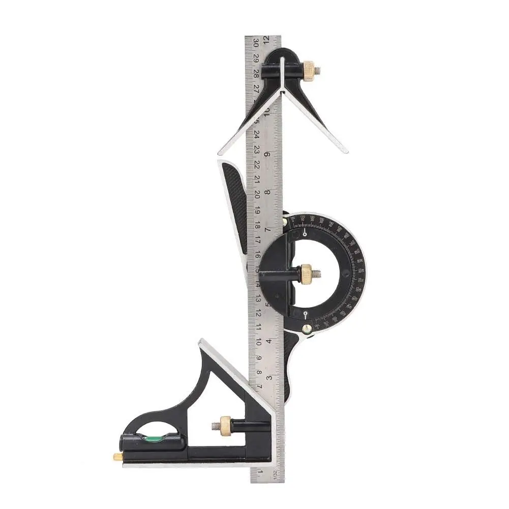 Stainless Steel T Ruler Adjustable Sliding Combination Ruler & Protractor Level Measure Measuring Tool 4-Piece 4R Combination
