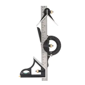 Stainless Steel T Ruler Adjustable Sliding Combination Ruler & Protractor Level Measure Measuring Tool 4-Piece 4R Combination
