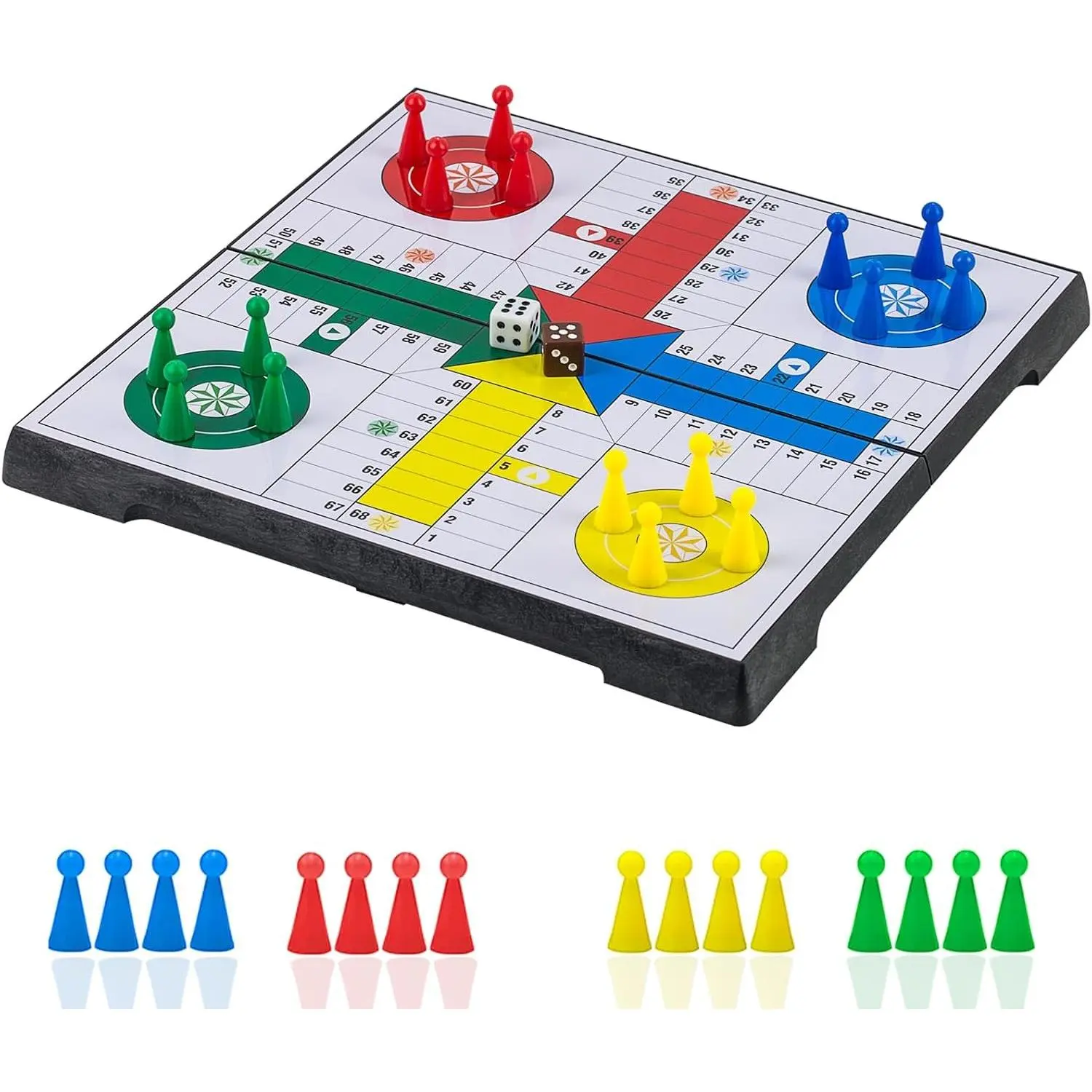 9.5 Inch Magnetic Folding Ludo Game Board Set, Rounded Corner Classic Strategy Portable Travel Tabletop Game