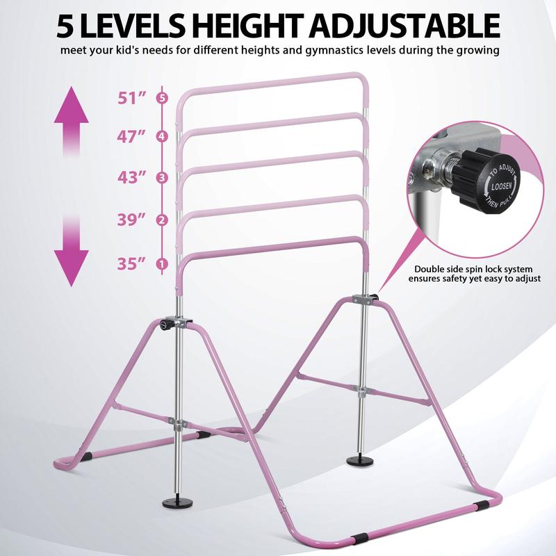 Segawe Folding Gymnastics Bar for Kids Height Adjustable Training Bar for Home, Gymnastic Horizontal Bars Equipment