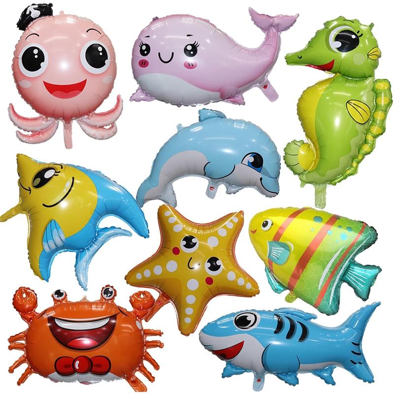 Sea Animal Decoration Kit: Sea Balloons, Octopus Shark Fish Dolphin Hippocampus Crab Scallops Foil Balloons for Baby Shower & Party, Animals Theme Party Decoration