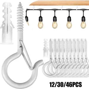 Rust-proof multifunctional ceiling hook set (12/30/46 pieces), suitable for outdoor lighting/plant hanging, safe anti-pinch home hardware accessories, 2.2inch reinforced screw hook quick installation tool kit, suitable for holiday decoration