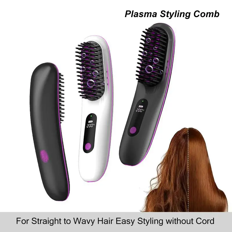 Teaifa Cordless Curved Hair Straightener Brush, 2-in-1 Styler for Smooth, Silky Straight Hair & Easy Curls, with Plasma Ions & MCH Instant Heat, 3 Heat Settings (160-200°C), Beauty Products, Curly Hair