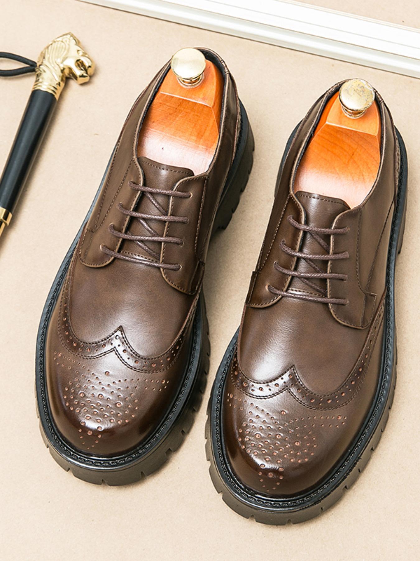 Men's Fashionable Lace Up Front Brogue Design Shoes, 2024 New Style Casual Comfortable Pu Leather Shoes for Daily Wear, Business Style Shoes for Men