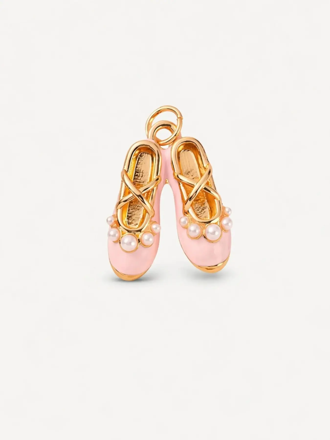 3D Pearl Ballet Shoe Pendant, Copper Plated Kc Gold Charm, Ideal for DIY Bracelet Necklace Jewelry Making, Elegant Accessory