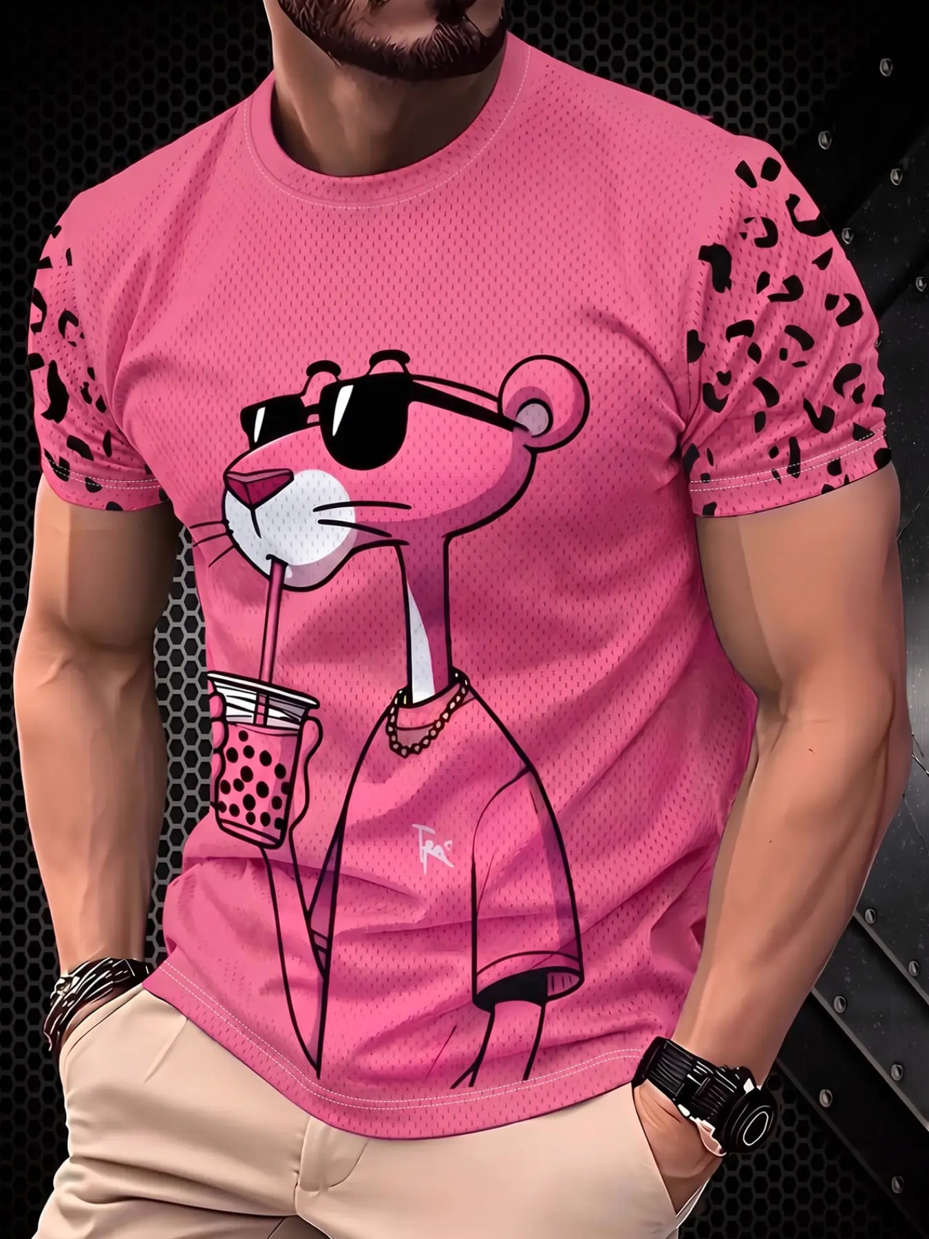 Men's Fashion Casual Streetwear Style T-Shirt - 100% Polyester, Crew Neck Short Sleeve Print T-Shirt, Machine Washable, Year-Round Comfort, Casual Summer Clothing Daily Wear with Smooth Textured Fabric, Menswear, Casual Loose Tee