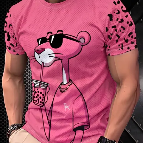 Men's Fashion Casual Streetwear Style T-Shirt - 100% Polyester, Crew Neck Short Sleeve Print T-Shirt, Machine Washable, Year-Round Comfort, Casual Summer Clothing Daily Wear with Smooth Textured Fabric, Menswear, Casual Loose Tee