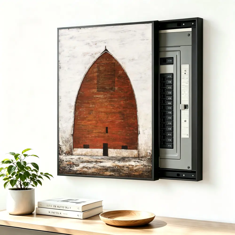 ElectricalPanel Cover Decorative Breaker Box Cover Fuse Box Cover Rustic Arched Wooden Door Art Aluminum Alloy Frame With High Quality Canvas, LivingRoom Home Office