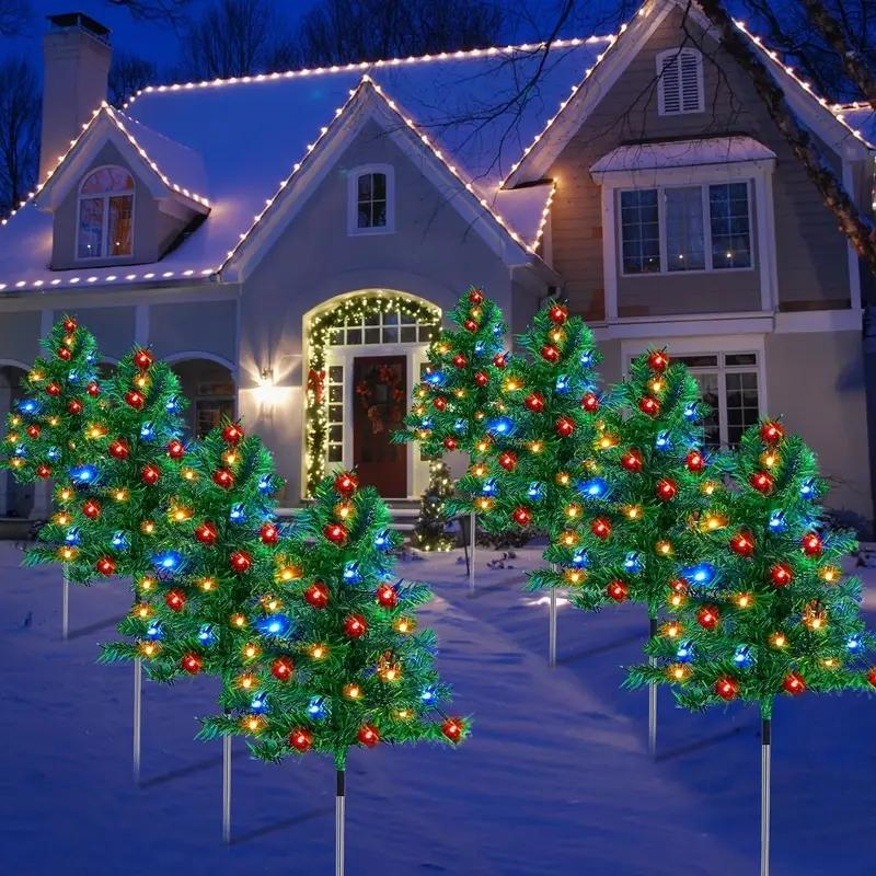 Solar LED Christmas Tree Lights, Ip65 Waterproof Outdoor Garden Pathway Outdoor Decorative Lights Decorations, Pre-Lit Solar Powered Yard Lawn Lamp Set