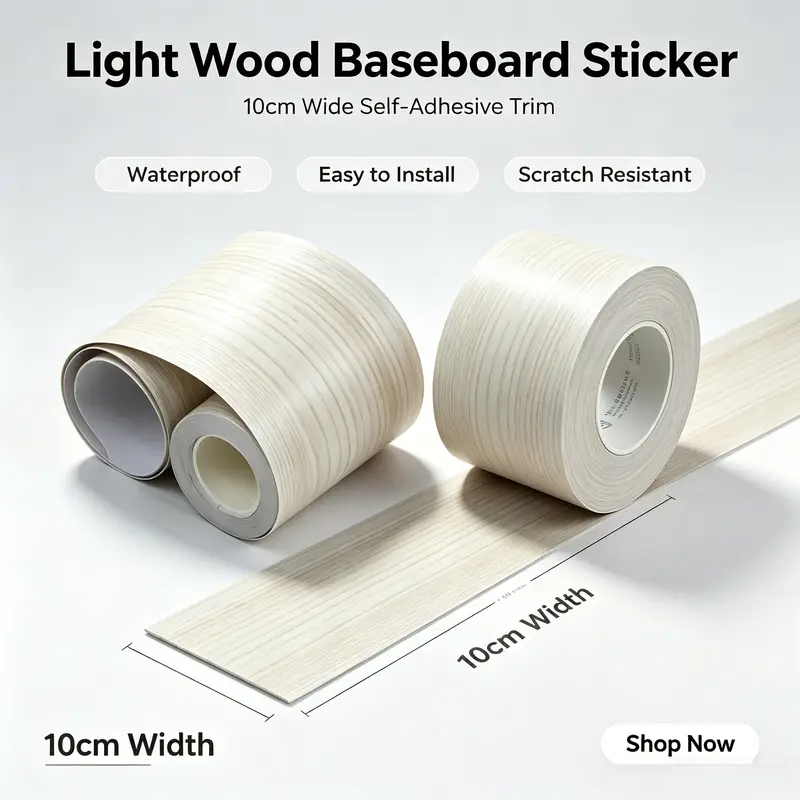 2 rolls 3.94 x 393.70 Inches wood grain peel and stick baseboard, can be used as waist line border, decor for TV backdrop door frame, easy apply for home wall beautification
