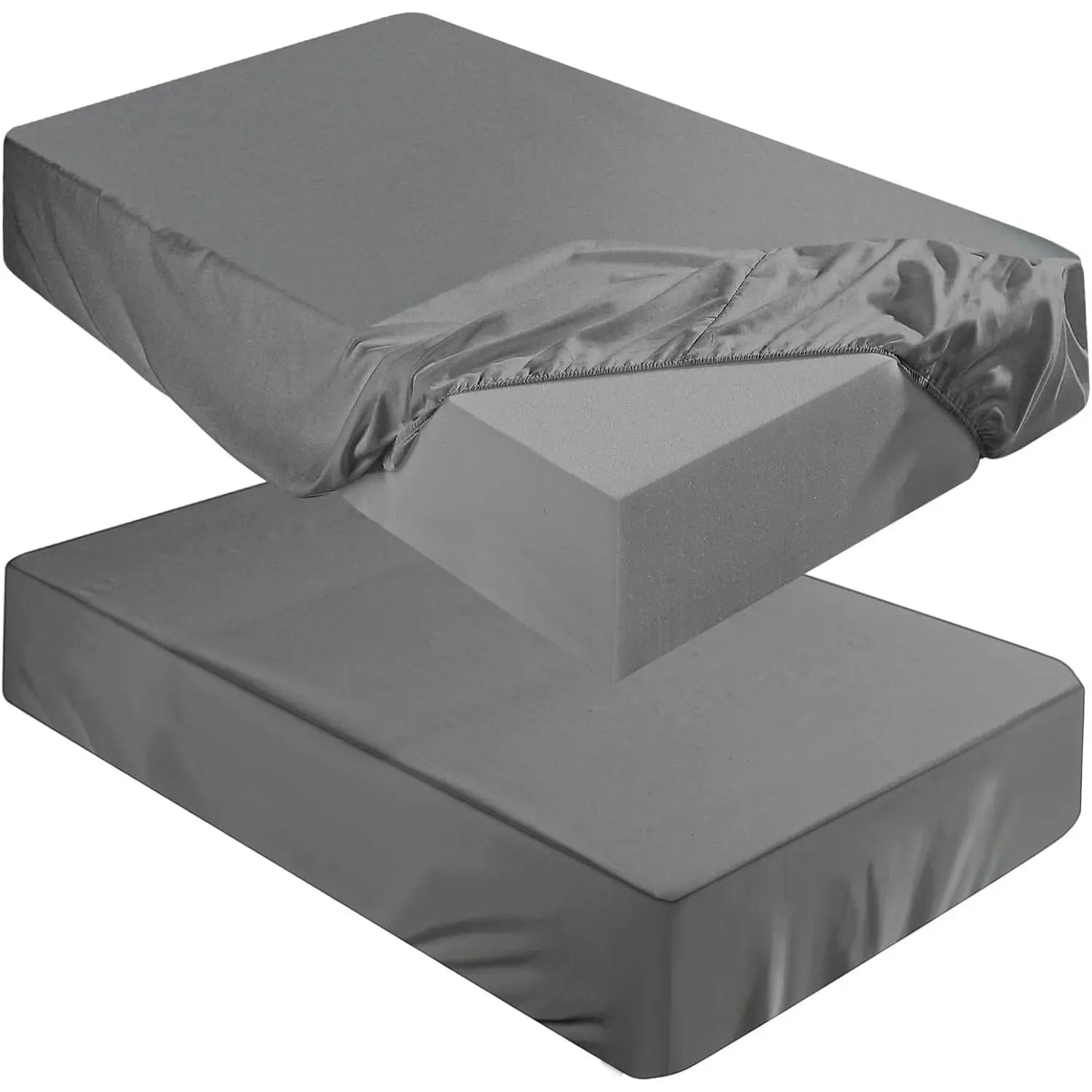 Fitted Sheet (Sheet Only) Compatible with Milliard Trifold Mattress Folding Mattress Fitted Microfiber Bedclothes for Camp Bunk Rvs Bed(Dark Gray,2 Pcs,Queen,6'')