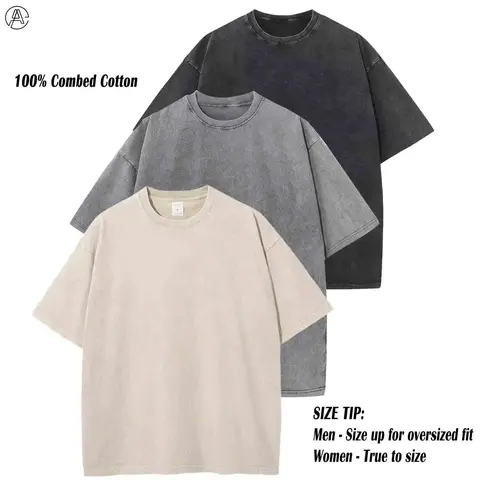 Men's 3-Pack Oversized Acid Wash Cotton T-Shirts - Menswear Tops with Unisex Short-Sleeve, Round Neck, Drop-Shoulder Fit, Vintage Street Edge, Faded Colors for Summer Casual Everyday Basics