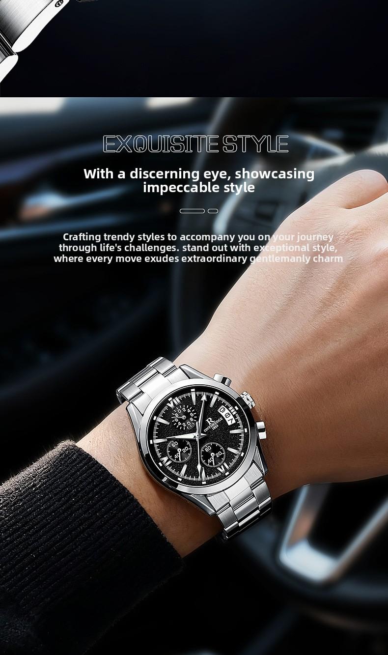 Men's Luxury Black Dial Chronograph Quartz Watch - Stainless Steel Wristwatch with Date, Multi-Function Subdials, Luminous Hands, Sport Business Dress Watch, Perfect Gift for Husband Dad Boyfriend