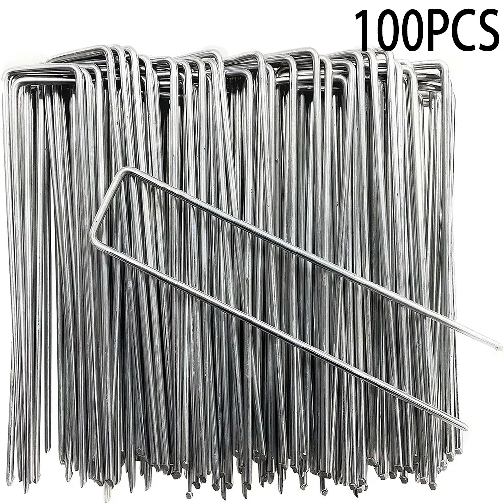 100 Pack 6 Inch 11 Gauge Heavy Duty Galvanized Landscape Staples, Garden Stakes & Sod Pins for Securing Weed Barrier Fabric, Landscape Fabric, Hoses, Netting, Fences & Outdoor Decorations