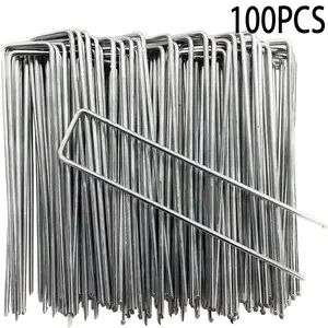 100 Pack 6 Inch 11 Gauge Heavy Duty Galvanized Landscape Staples, Garden Stakes & Sod Pins for Securing Weed Barrier Fabric, Landscape Fabric, Hoses, Netting & Outdoor Decorations