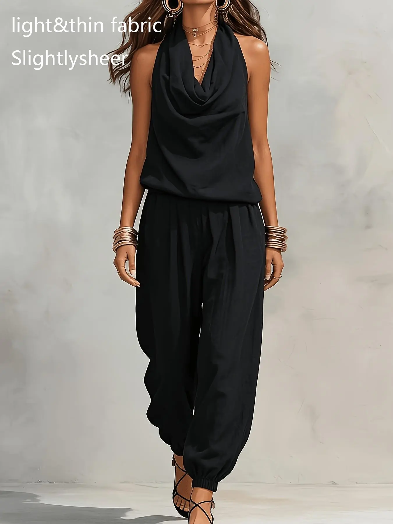 Women's Halter Neck High-Waisted Wide-Leg Pants Set, Loose Sleeveless Breathable Two-Piece, Casual Summer Fashion Top