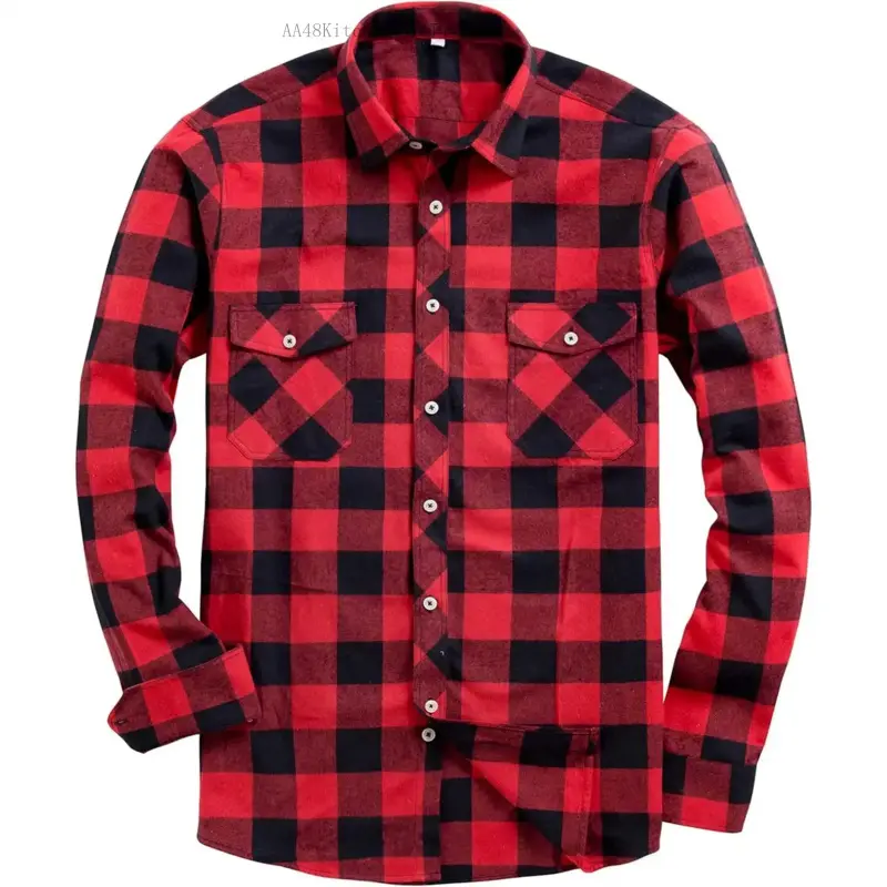 Men's Button Down Regular Fit Long Sleeve Plaid Flannel Casual ShirtsAA48KitchenVibePro