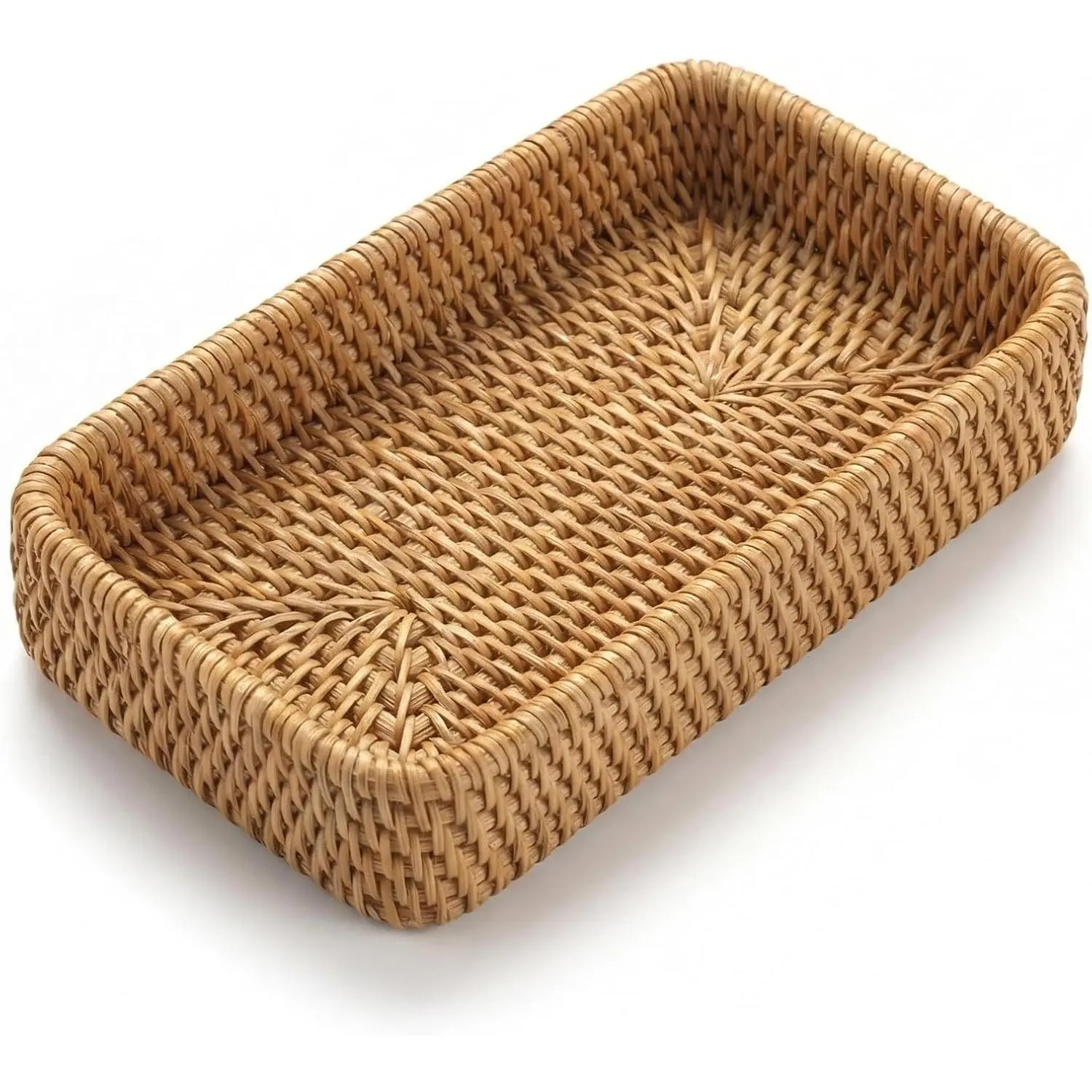 8.3" x 4.3" Small  Rattan Storage Tray, Decorative Handwoven Wicker Organizer  Tray Catchall, Shallow Rectangular Tray for Snack, Accessories Bathroom & , Entryway (Rectangular XS)