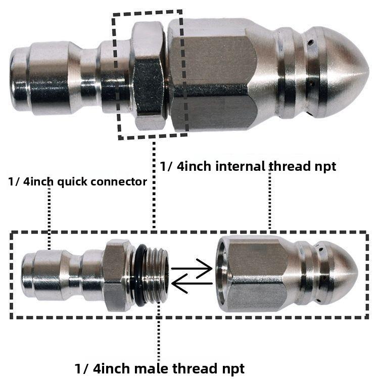 High-Pressure Nozzle Premium 1/4 Quick-Plug with One Front and Six Rear Nozzles for Sewer Pipe Cleaning and Dredging