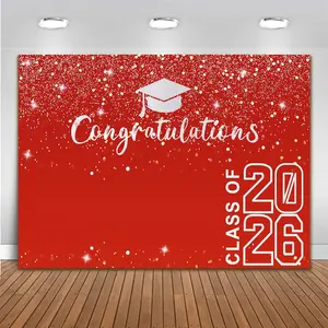 Graduation 2026 Red Backdrop Celebration Party Backdrop Photo Background Cloth Grad Tapestry Wall Hanging Photography Background Polyester Fiber Ceremony Studio Party Event Decor Prop Wall Art
