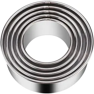 5 Pieces Biscuit Cookie Cutters Set Stainless Steel Round Circle Cutters Graduated Sizes Molds for Pastries Doughs Doughnuts
