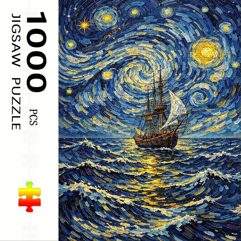1000 Piece Sailboat Puzzle, Large Adult Family Interactive Toy, DIY Home Decor Brain Challenge, Festive Scene, Durable Puzzle Gift