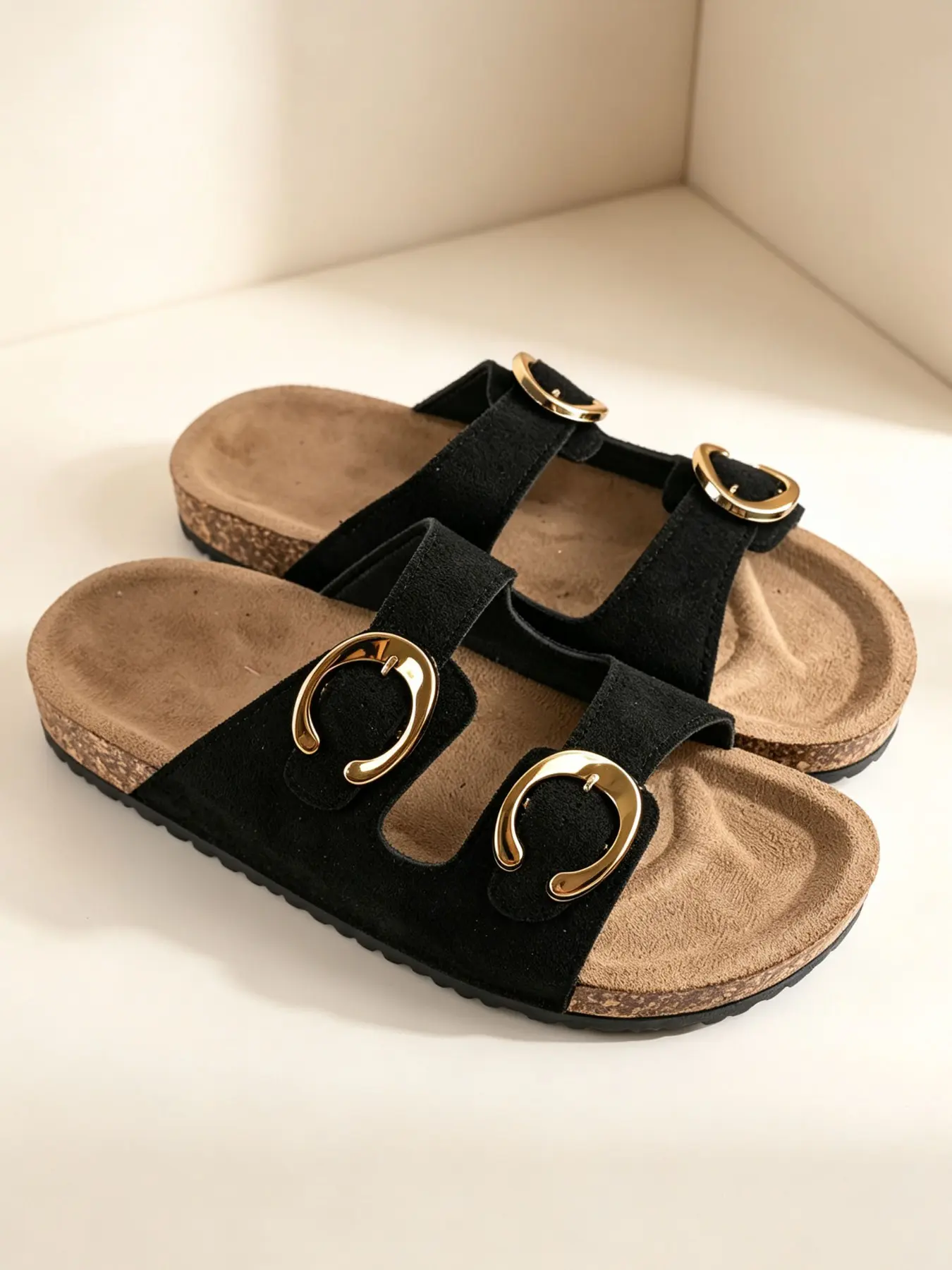 Women's Double Strap Open Toe Sandals, Solid Color Casual Slip-Ons, Comfortable Flat Shoes for Spring Summer, Versatile Daily Wear