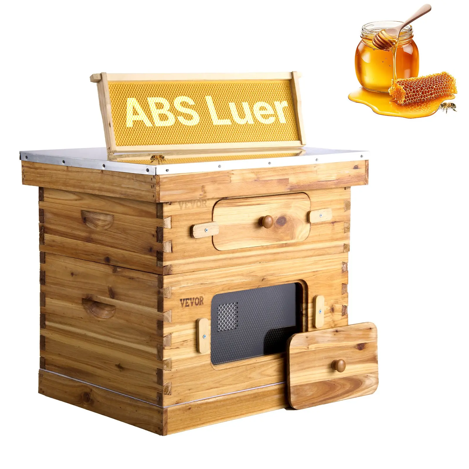 【DealsForYouDays】VEVOR Bee Hive 20 Frame Bee Hives Starter Kit, Beeswax Coated Fir Wood, 1 Deep + 1 Medium Bee Boxes Langstroth Beehive Kit, Transparent Acrylic Windows with Foundations for Beginners Pro Beekeepers