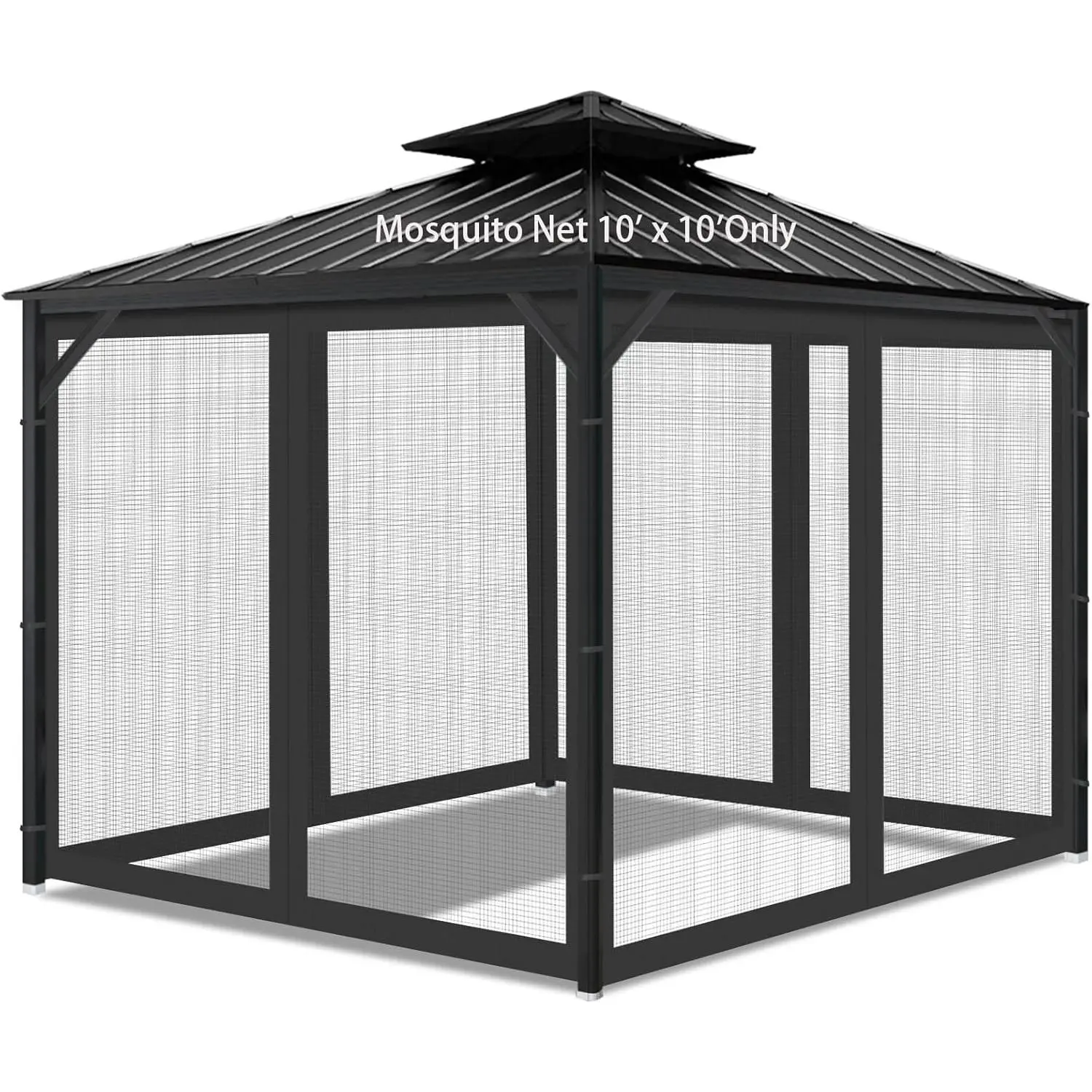 Gazebo Universal Replacement Mosquito Netting, Outdoor Mesh Netting Screen 4-Panel Sidewall with Zipper for Patio, Canopy, Garden and Backyard, Black, 10' x 10'