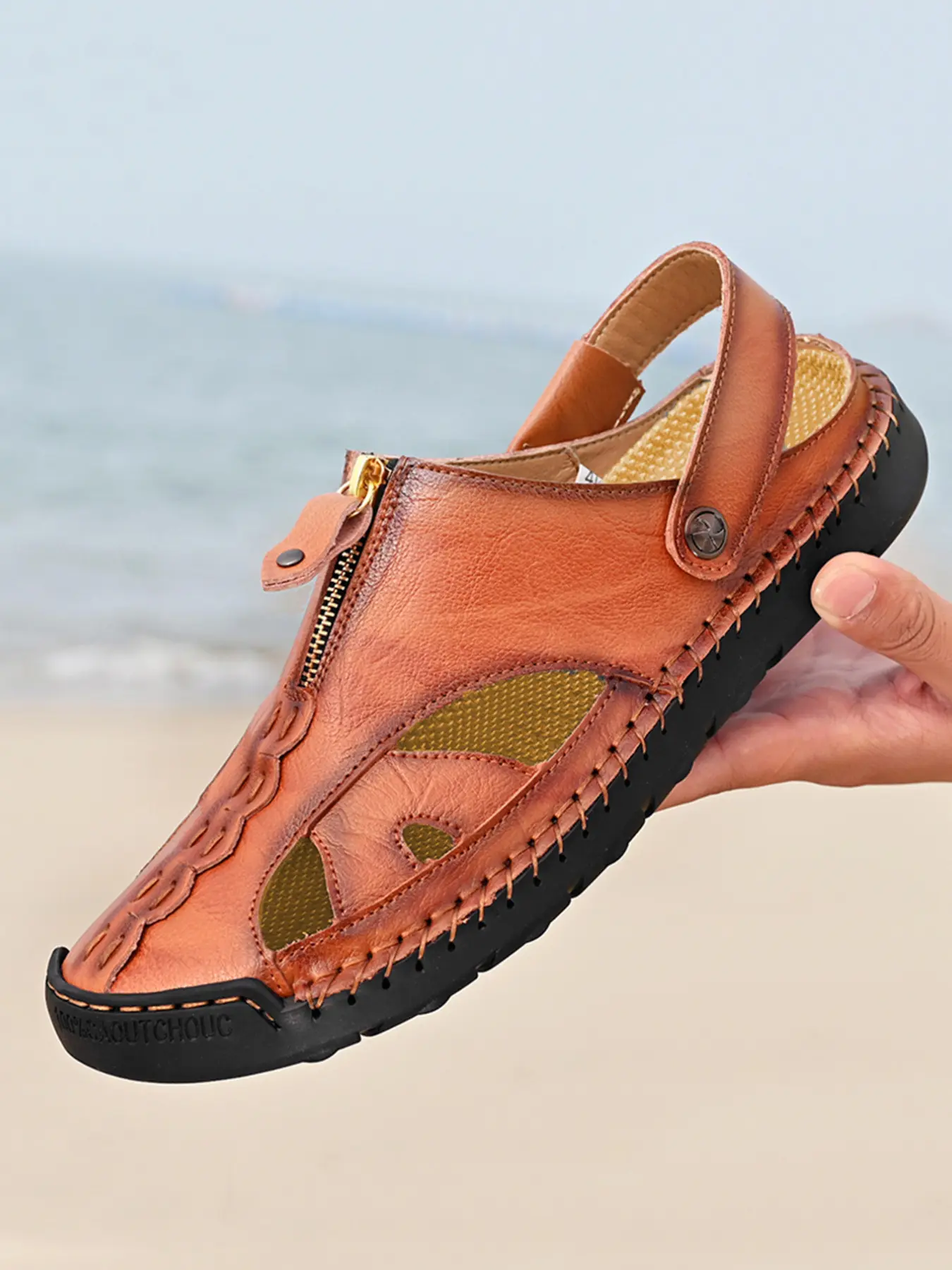 Men's Fisherman Sandals Closed Toe, Casual Outdoor Adventure Style, Breathable Lightweight Non-Slip, Microfiber Leather, Plus Size, Summer Beach Walking Shoes