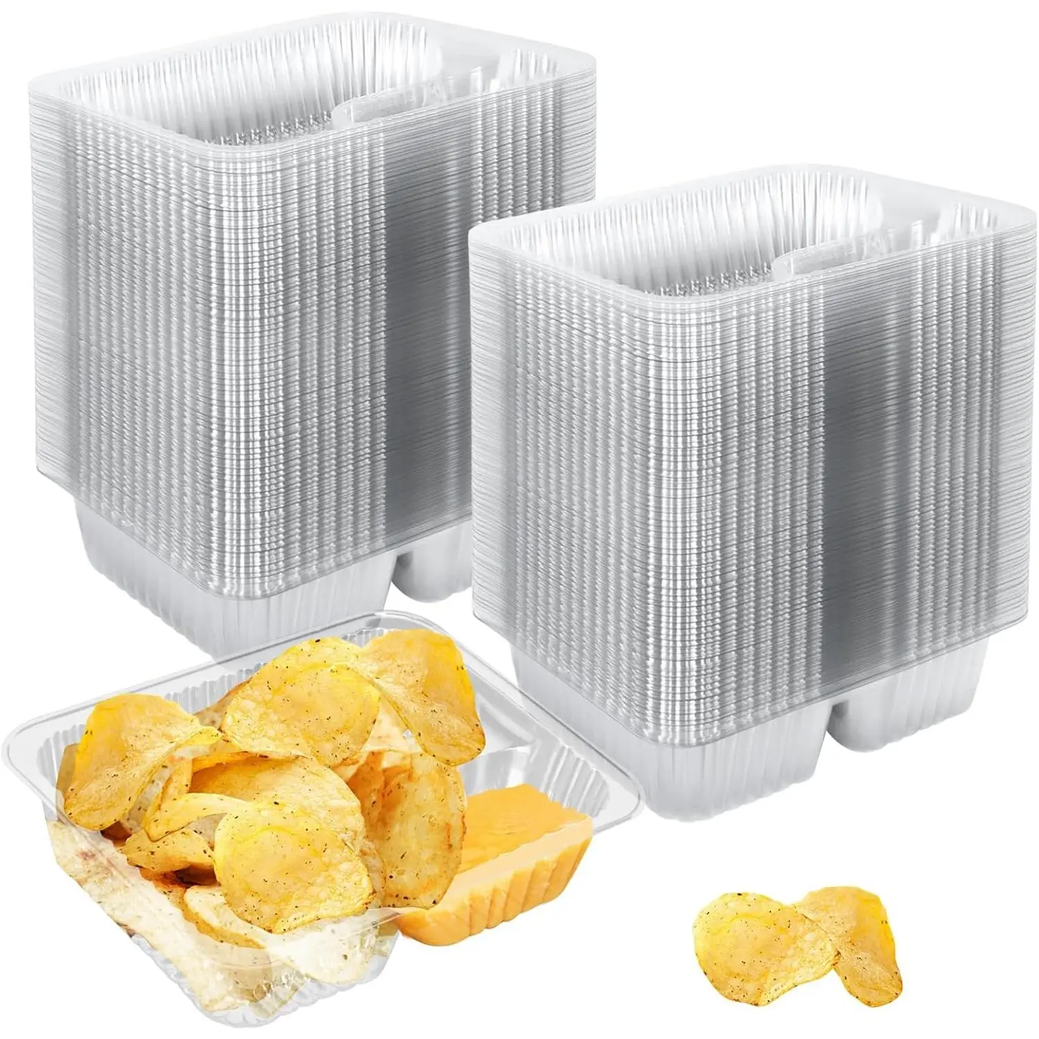 200 Pack 12oz Plastic Nacho Trays, 6x5 Inches 2 Compartments Disposable Snack Tray with Chip and Dip Holder, Clear Nacho Containers for Concession Stands Movie Night Carnival Party Supplies