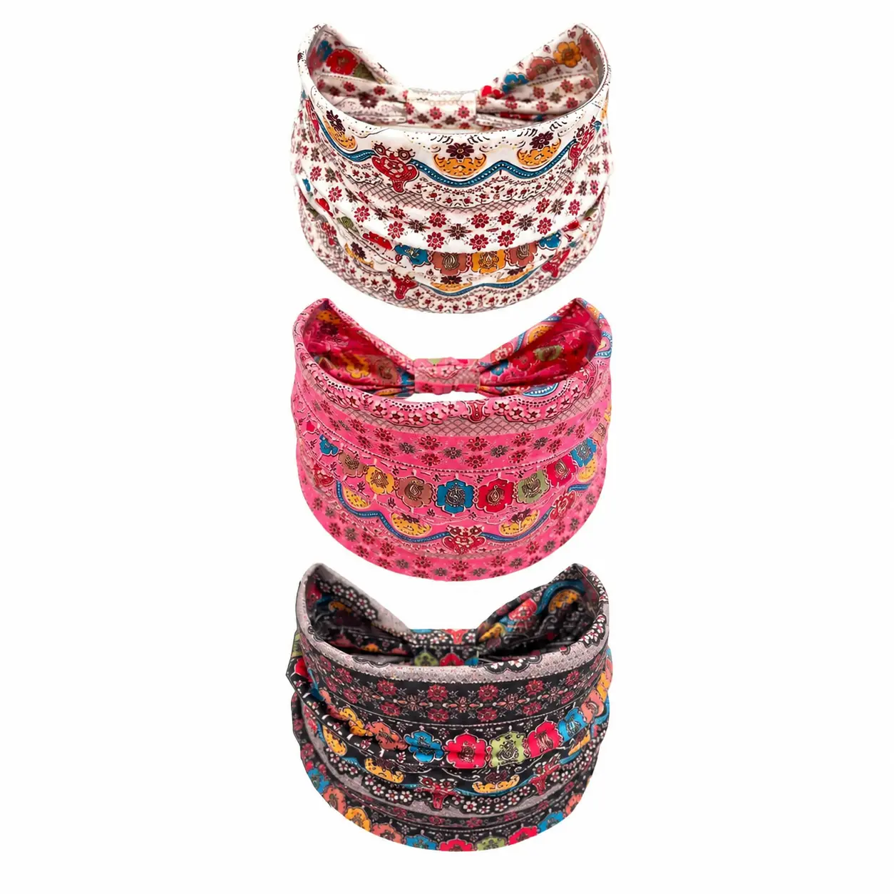 Women’s Lightweight Stretchy Bohemian-Style Floral Headbands Set – 3-Piece Soft Cotton Blend Hair Accessories for Everyday Wear, Yoga, Running, Hiking, Travel, and Outdoor Activities – Breathable, Non-Slip, All-Season Use