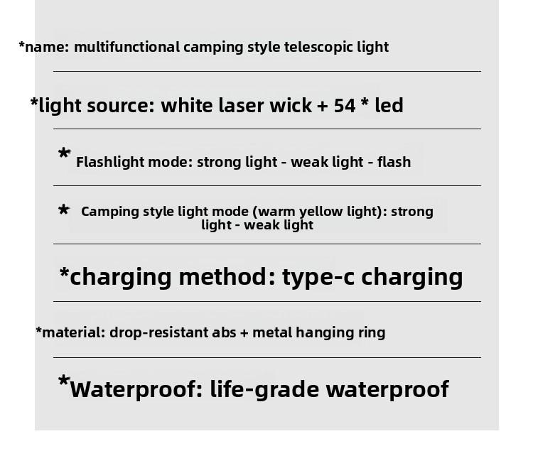 Outdoor multifunctional telescopic folding camping light 270 ° adjustable led lighting light with hook warm ambient light