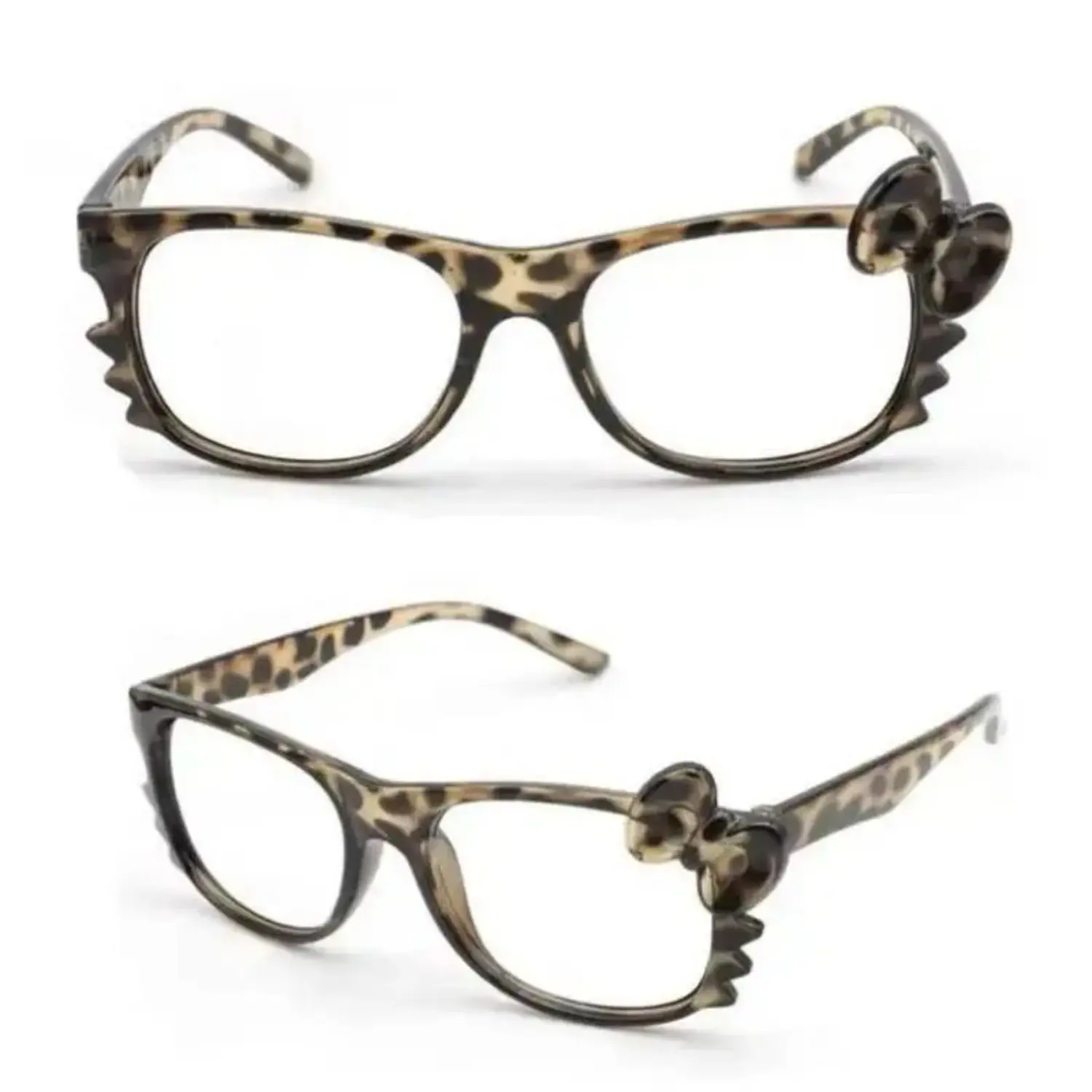 Women's 2-Pack Kawaii Y2K Kitty Leopard Print Glasses - Trendy Cartoon Nerd Frames, Cute Fashion Decorative Eyewear, Great Value Gift for Birthdays, Anniversaries - Ideal for Back to School, Y2K Aesthetic Outfits (Cartoon Characters Themed)