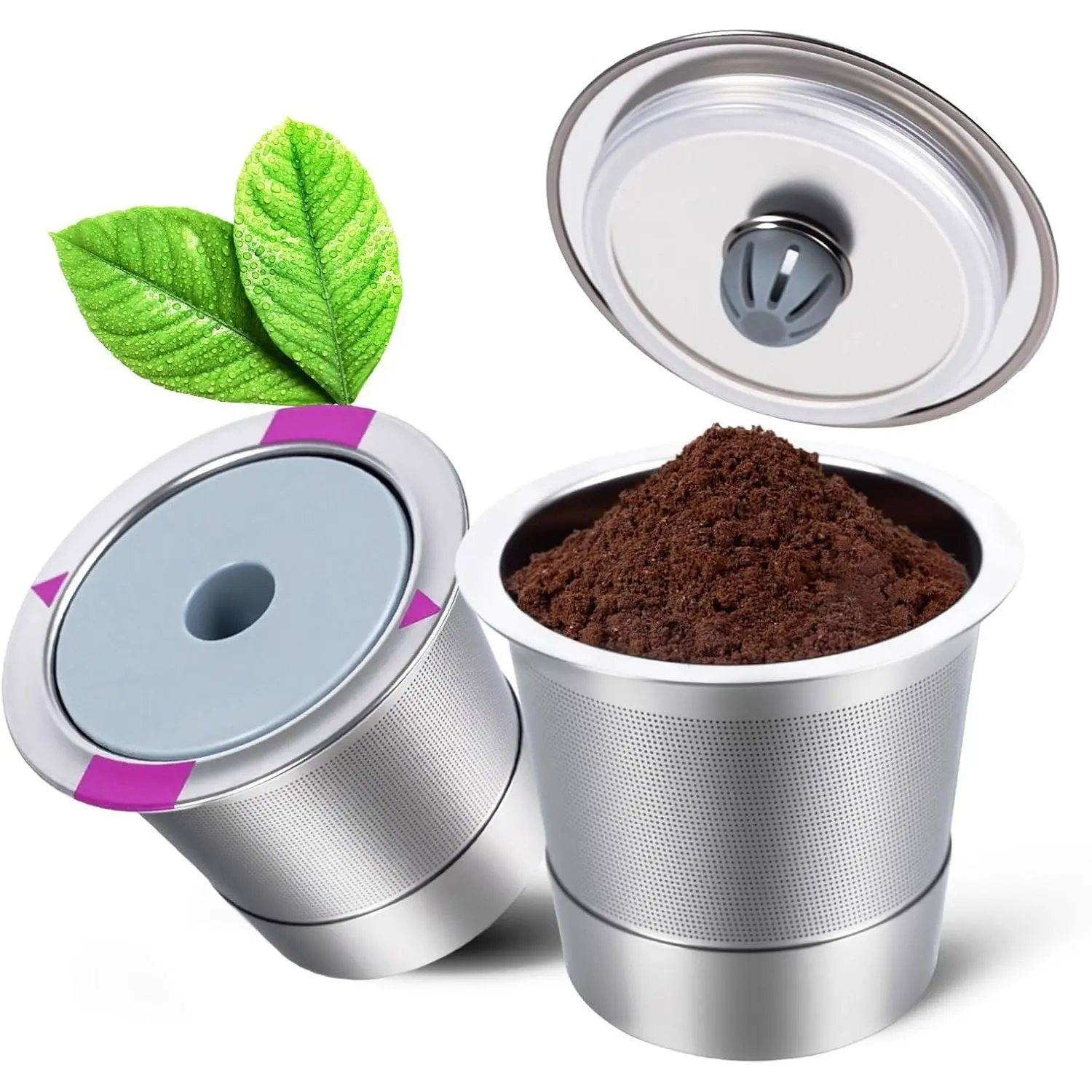 Reusable K Cups 2 Pack with 4 Extra Silicone Seals, Food Grade Stainless Steel Refillable Coffee Pods Compatible with Keurig 1.0/2.0/K-Mini/K-Duo, Eco-Friendly for Home Office Travel