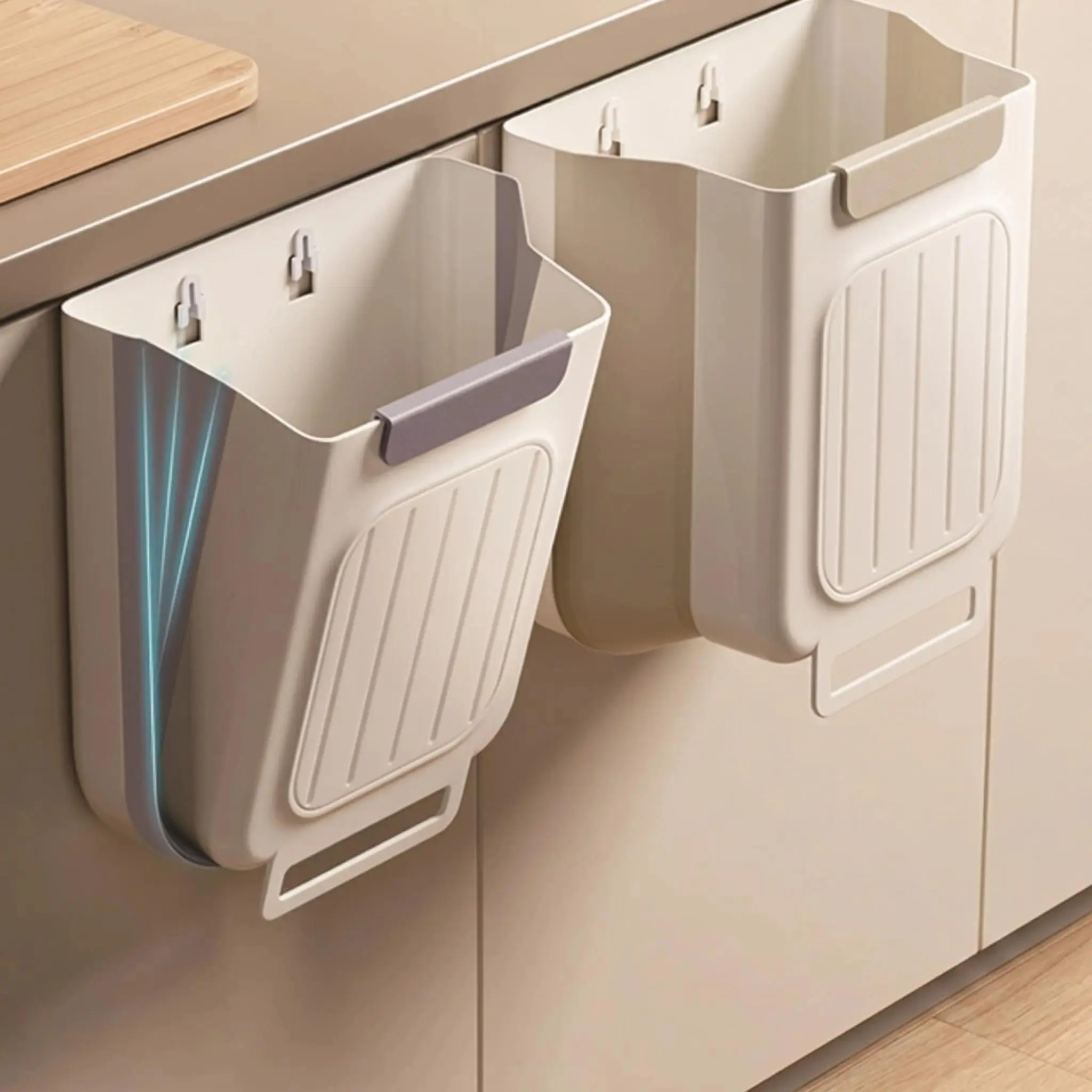 Foldable Hanging Trash Bin – 1.6 Gallon Space-Saving Kitchen Cabinet Garbage Can, Grey