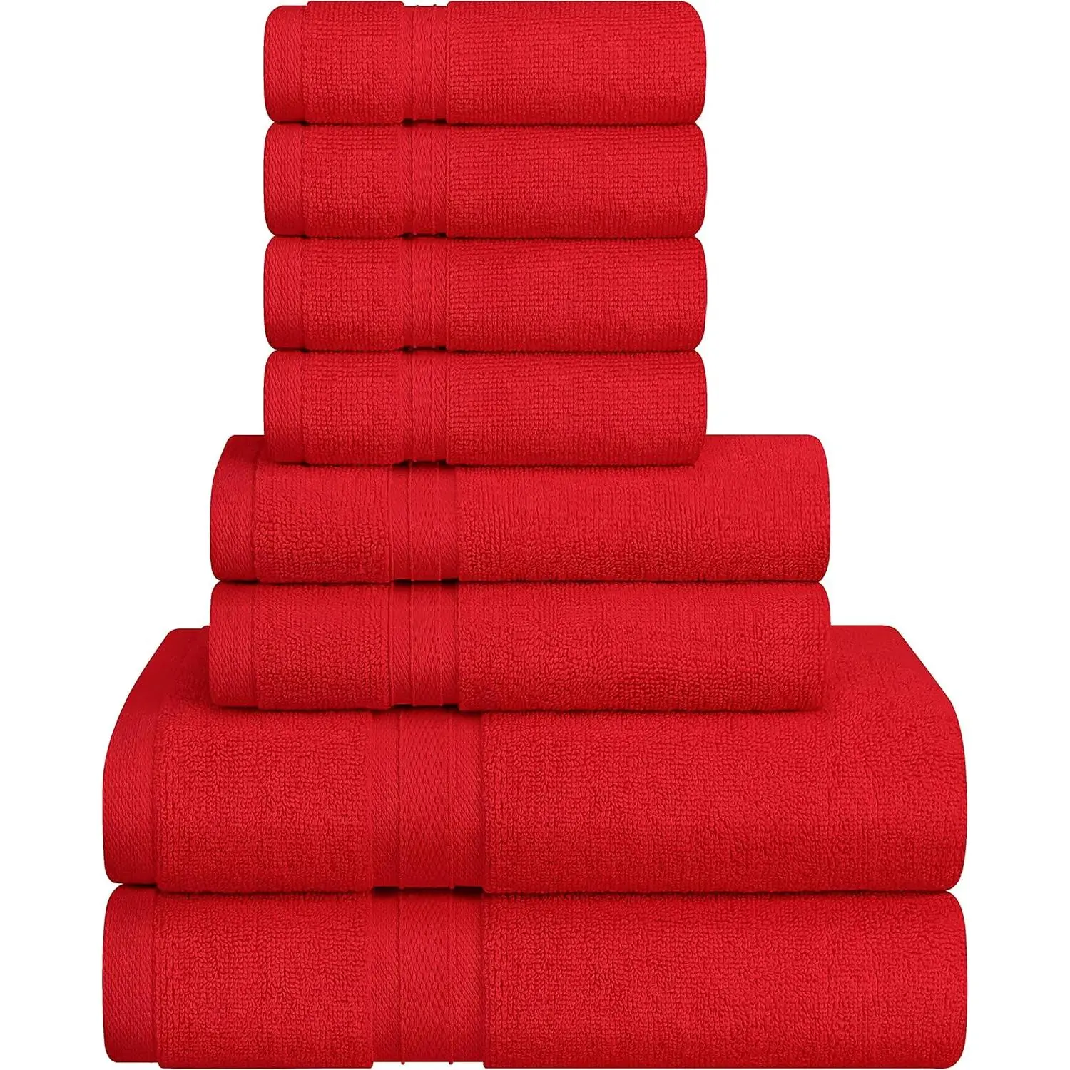 Burgundy Towel Sets, 2 Bath Towels 2 Hand Towels and 4 Washcloths 2 Ply Low Twist 600 GSM Ring Spun Highly Absorbent for Bathroom Hotel Shower Towel (8 Pack)