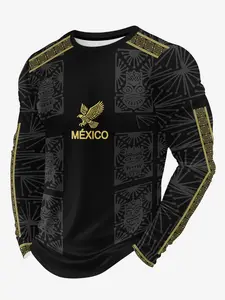 Men's Long Sleeve T-Shirt, Mexican Style Football Jersey, Breathable Goalkeeper Round Neck, Comfortable Casual Top for Soccer and Running