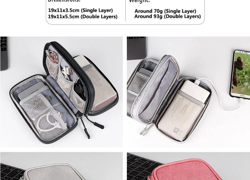 Data Cable Storage Bag Waterproof Travel Organizer Bag Portable Carry Case Layers Storage Bag for Cable Cord USB Charger