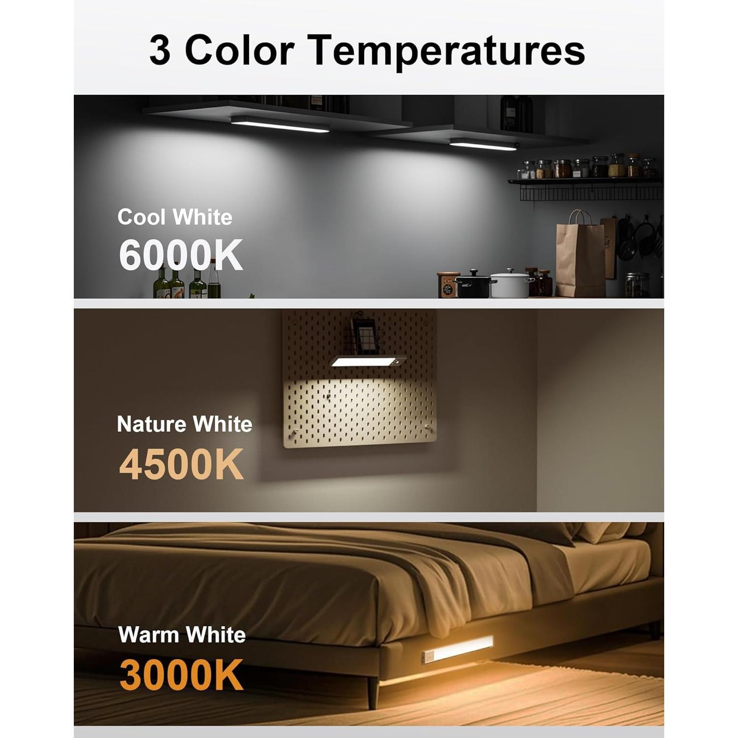 Under Cabinet Lighting Motion Sensor, 111-LED   Closet Lights with Timer & Dimmable & 3 Color Temperatures for Kitchen, Counter, Stairs (3 Pack)